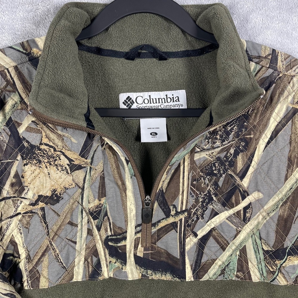 Columbia Fleece Pullover Mens XL Green DH Marsh Camo Quarter Zip - Picture 2 of 9